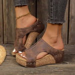 Women's Wedge Sandals with Studded Straps and Cushioned Insole