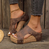 Women's Wedge Sandals with Studded Straps and Cushioned Insole