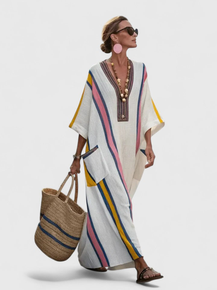 Women's Maxi Sundress | V-Neck Striped Kaftan