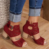 Women's Heeled Sandals with Openwork Pattern and Ankle Strap