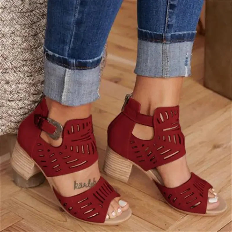 Bavane | Women's Heeled Sandals with Openwork Pattern and Ankle Strap