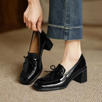 Women's Loafer Pumps with Tassel Detail and Block Heel