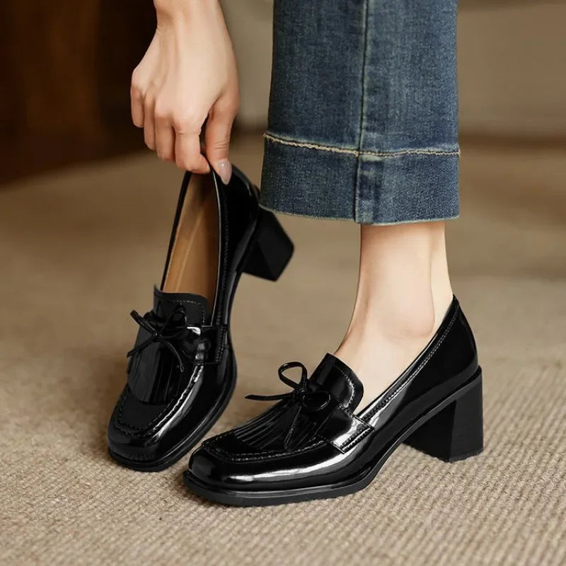 Bavane | Women's Loafer Pumps with Tassel Detail and Block Heel