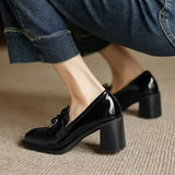 Women's Loafer Pumps with Tassel Detail and Block Heel