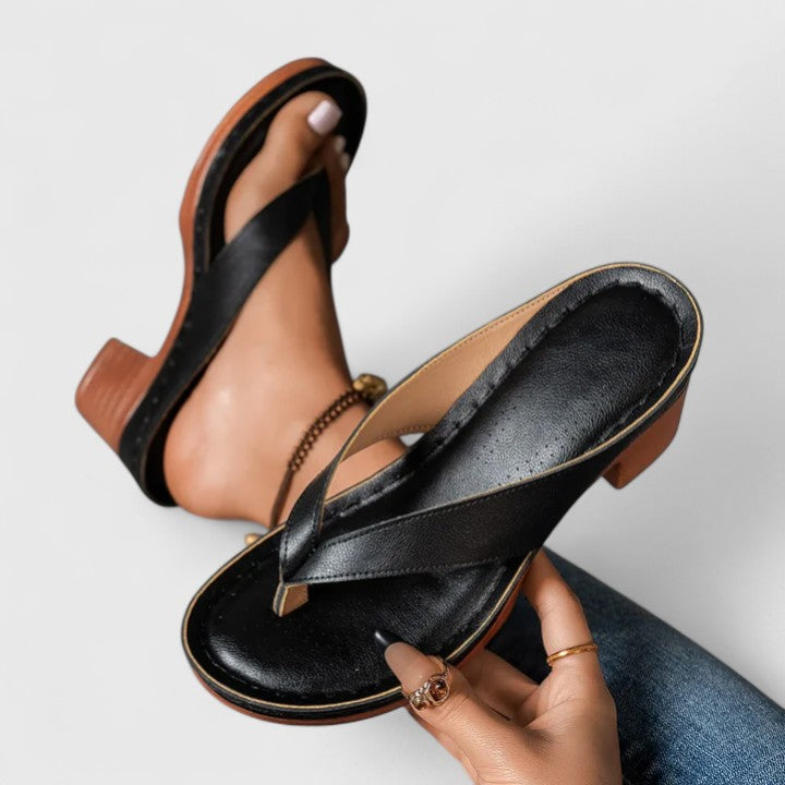 Women's Block Heel Sandals with Thong Strap and Platform Sole