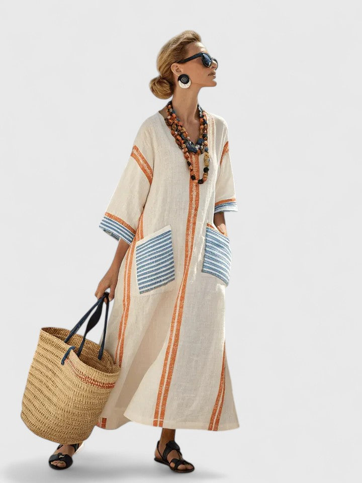 Women's Maxi Sundress | V-Neck Striped Kaftan