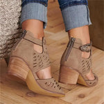 Women's Heeled Sandals with Openwork Pattern and Ankle Strap