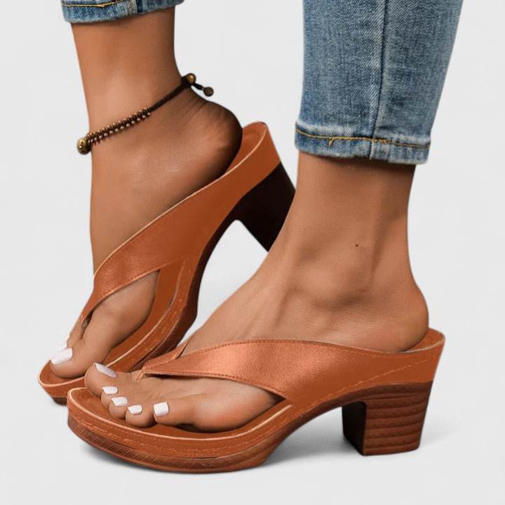 Women's Block Heel Sandals with Thong Strap and Platform Sole