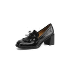 Women's Loafer Pumps with Tassel Detail and Block Heel