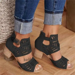 Women's Heeled Sandals with Openwork Pattern and Ankle Strap