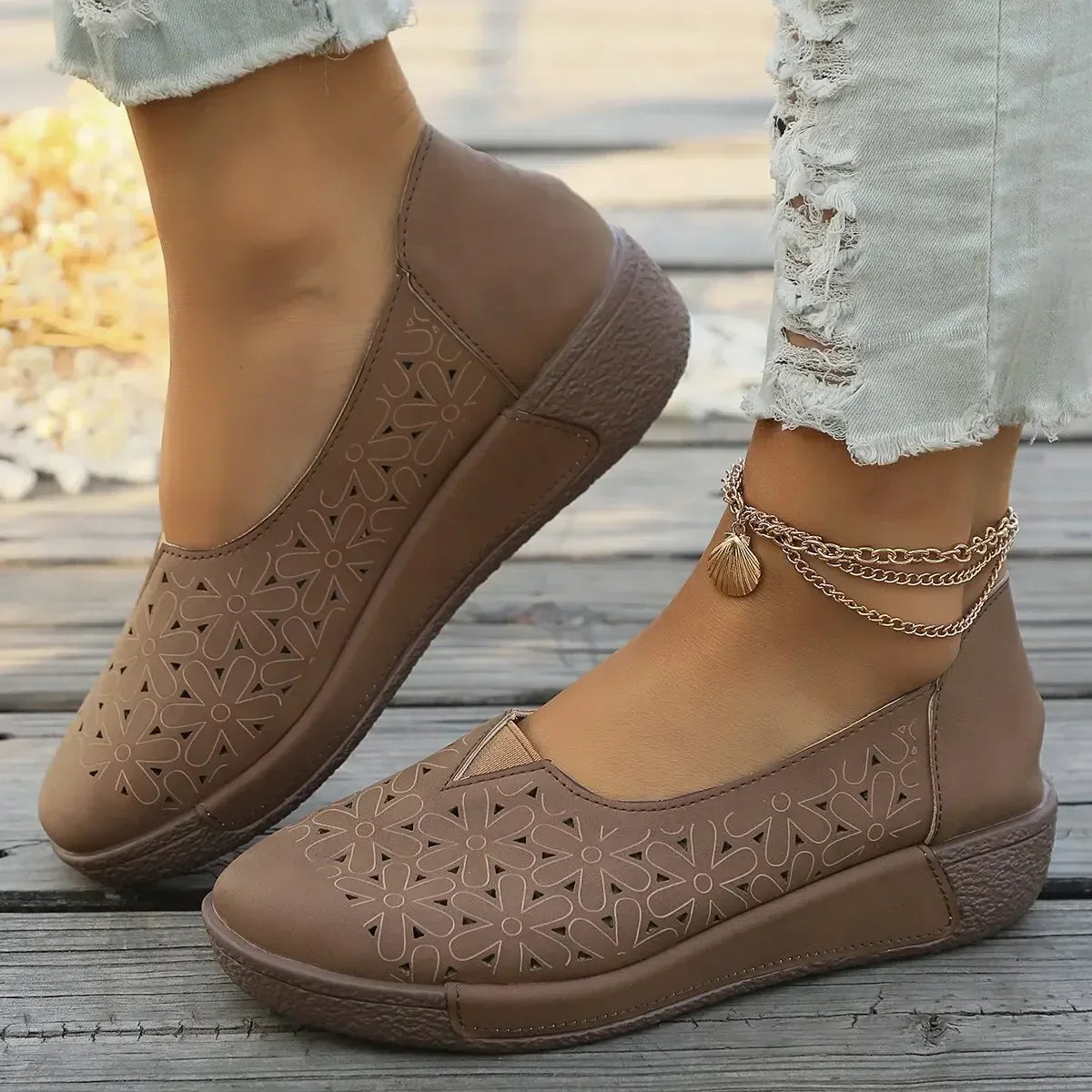 Women's Orthopedic Loafers with Leather Upper and Wedge Sole