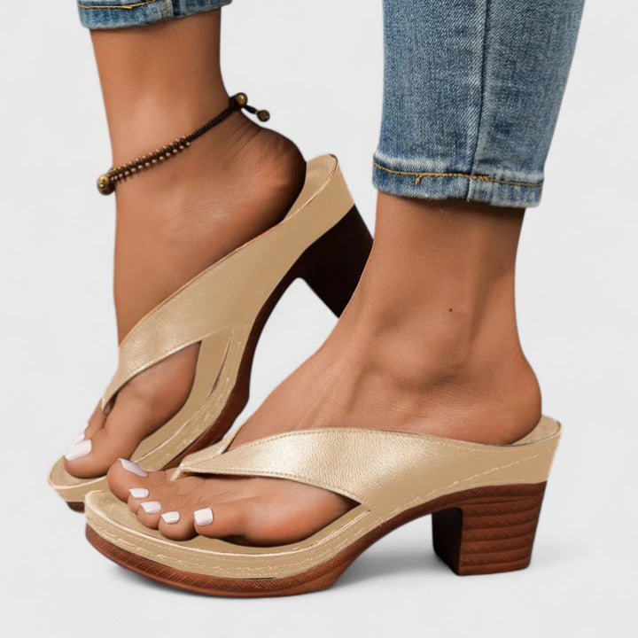 Women's Block Heel Sandals with Thong Strap and Platform Sole