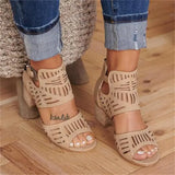 Women's Heeled Sandals with Openwork Pattern and Ankle Strap
