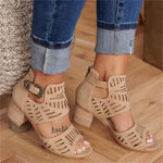 Women's Heeled Sandals with Openwork Pattern and Ankle Strap