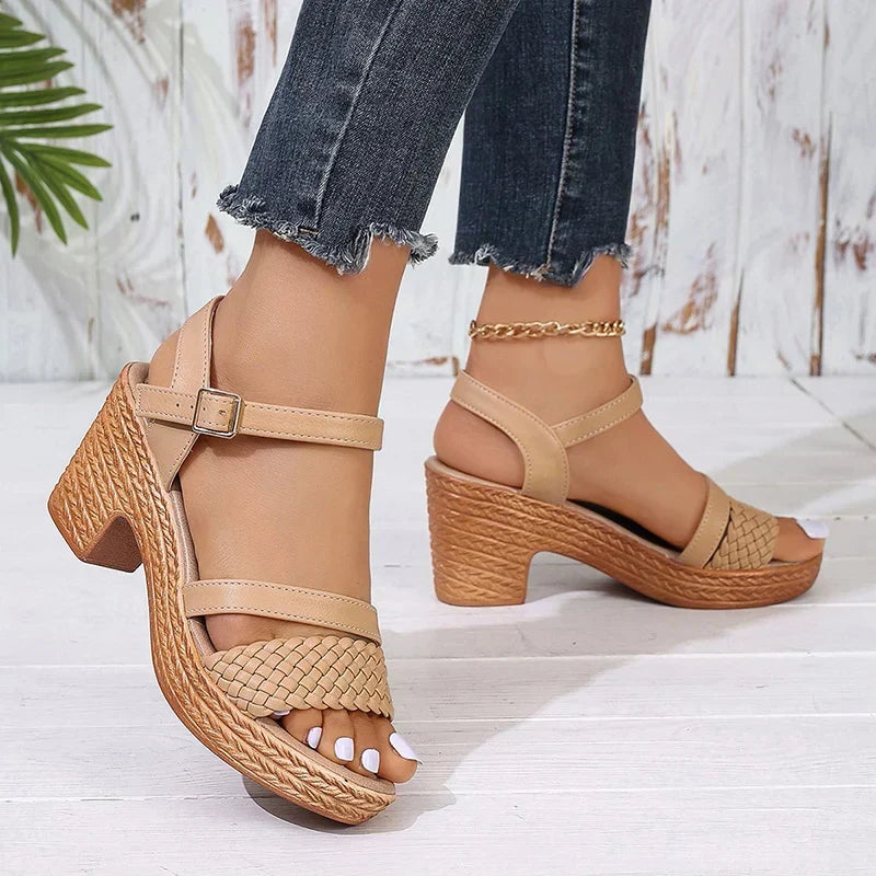 Womens Orthopedic Sandals with Woven Upper and Platform Sole