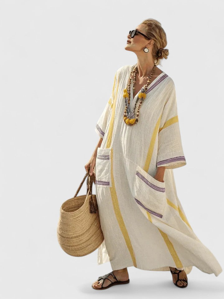 Women's Maxi Sundress | V-Neck Striped Kaftan