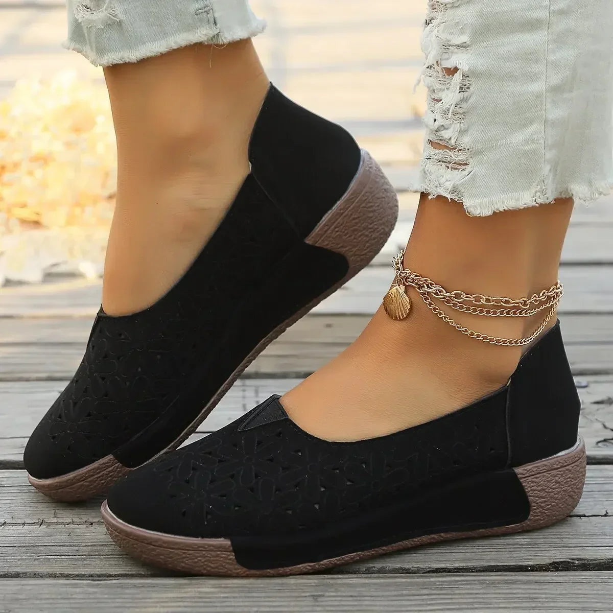 Women's Orthopedic Loafers with Leather Upper and Wedge Sole