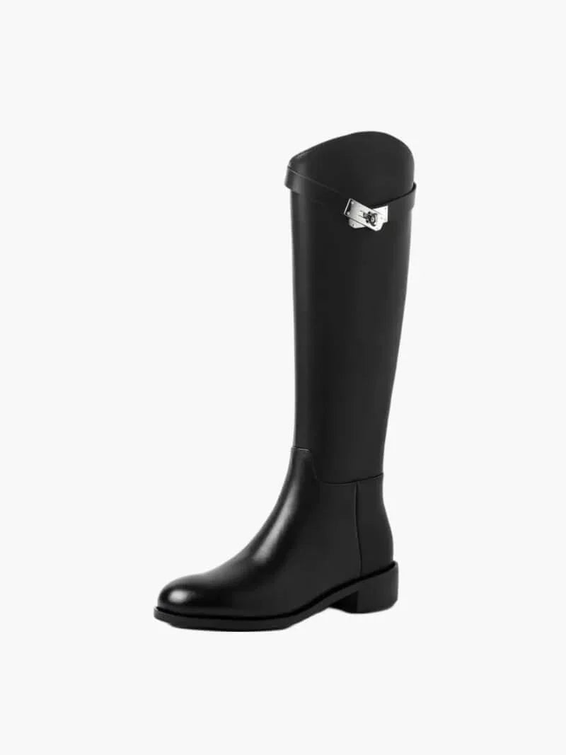 Bavane | Womens boots with silver buckle and flat heel