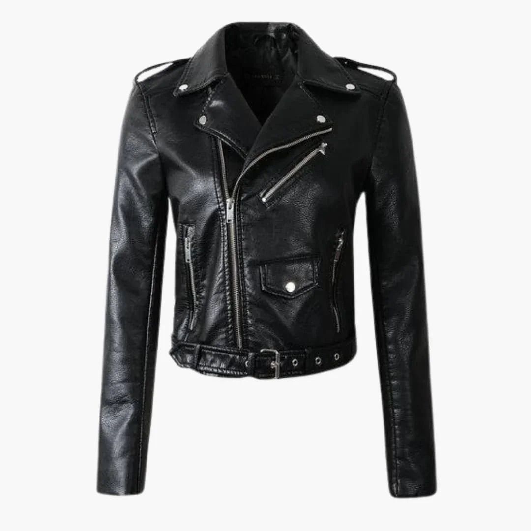 Bavane | Stylish Women's Biker Jacket with Lapel Collar and Zipper Pockets