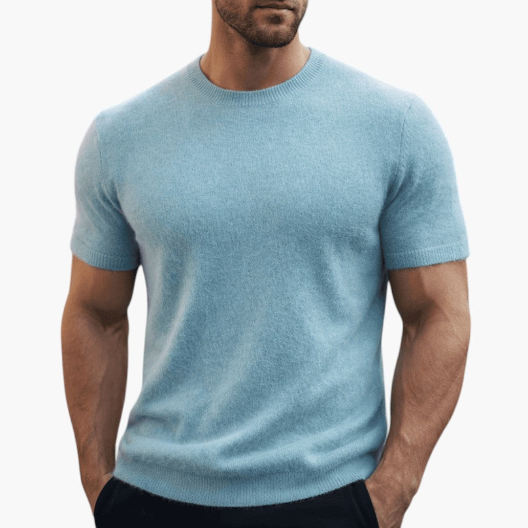 Men's Cashmere T-Shirt with Round Neckline and Short Sleeves