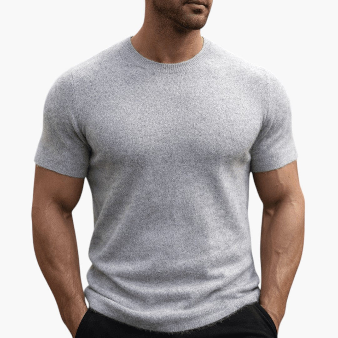 Men's Cashmere T-Shirt with Round Neckline and Short Sleeves