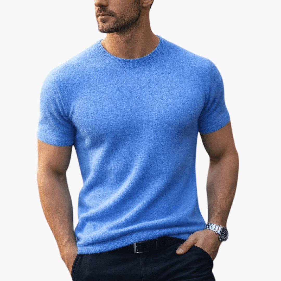 Men's Cashmere T-Shirt with Round Neckline and Short Sleeves