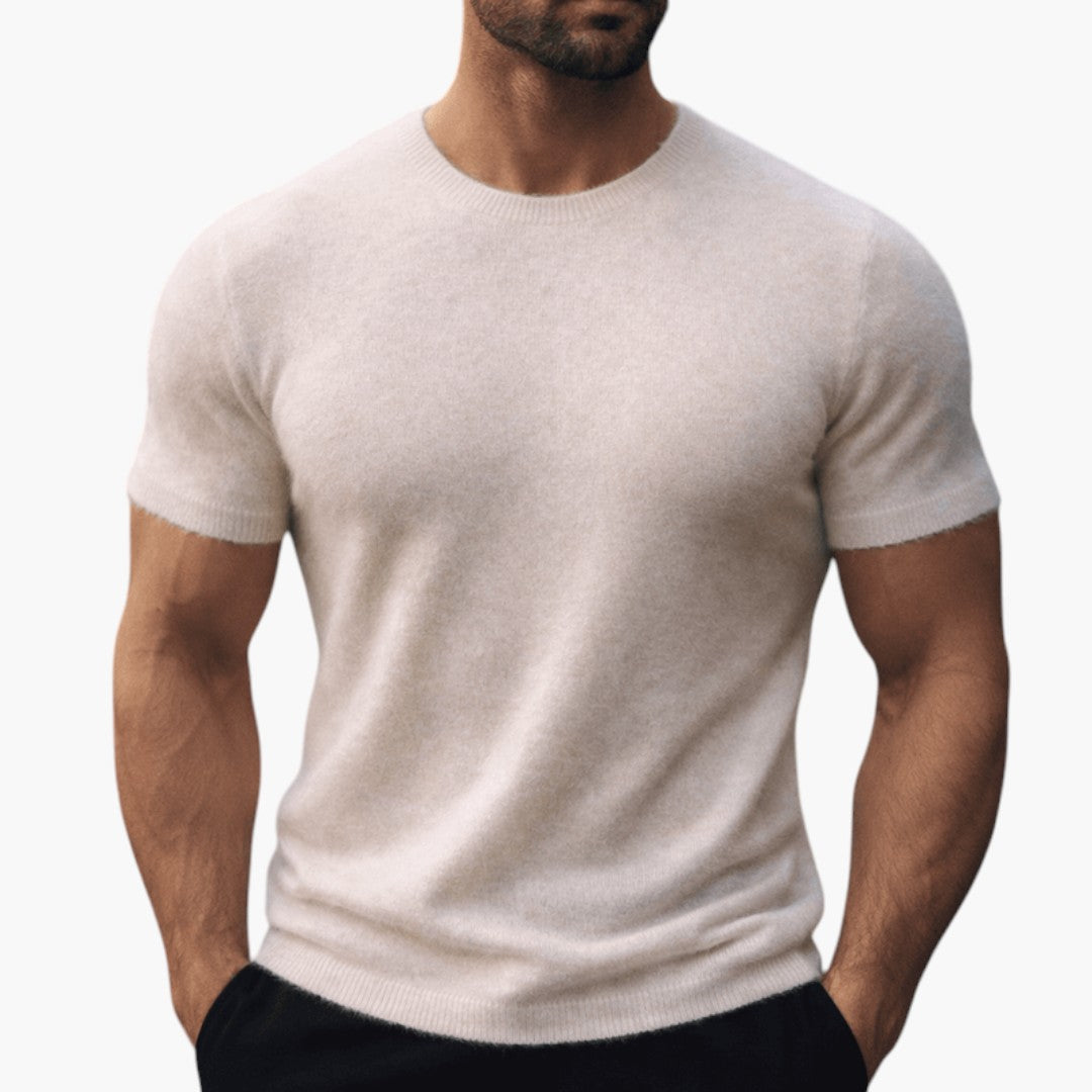 Men's Cashmere T-Shirt with Round Neckline and Short Sleeves