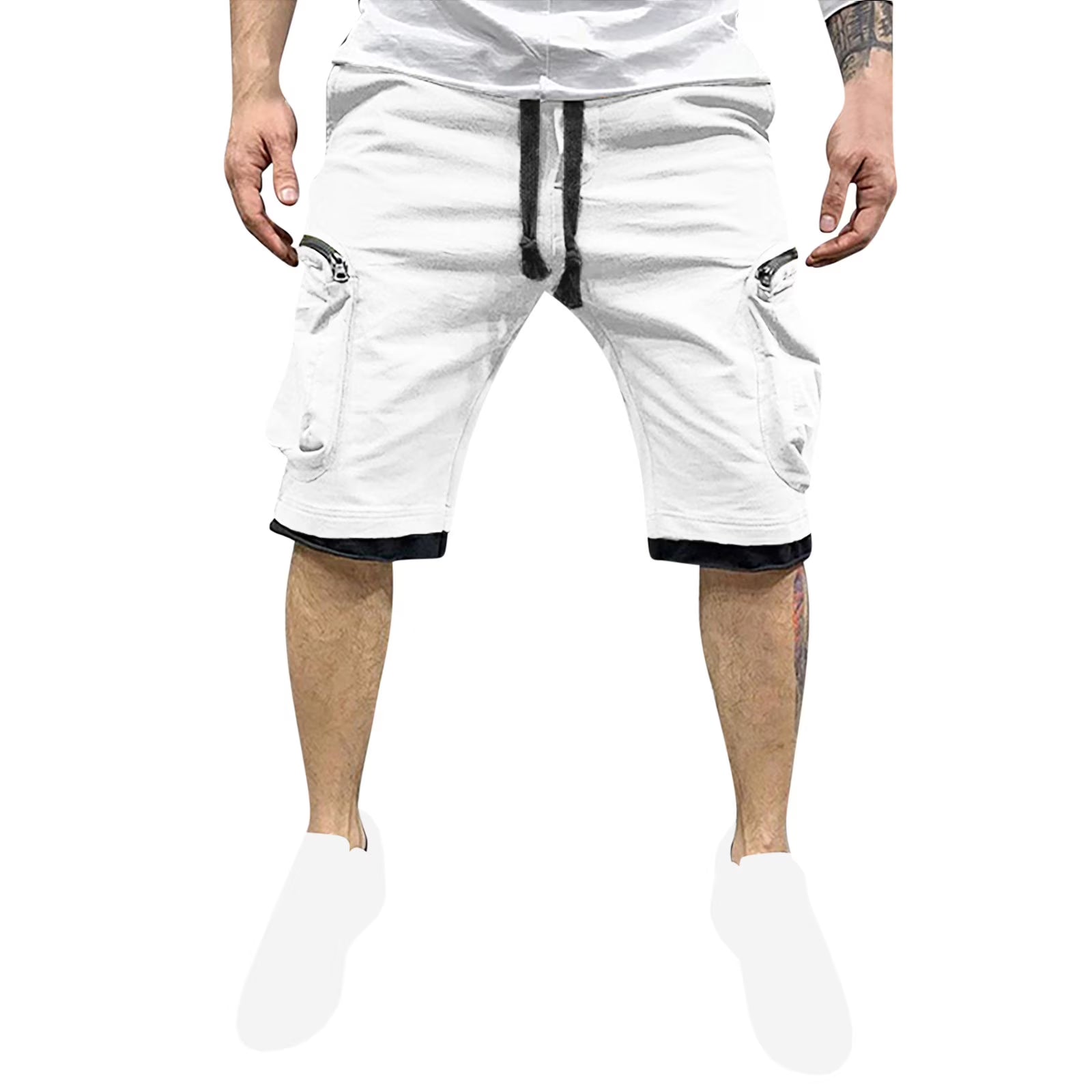 Men's Summer Cargo Shorts with Zipper Pockets and Drawstring