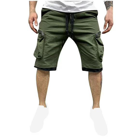 Men's Summer Cargo Shorts with Zipper Pockets and Drawstring