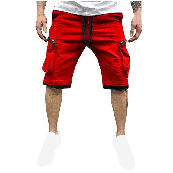 Men's Summer Cargo Shorts with Zipper Pockets and Drawstring