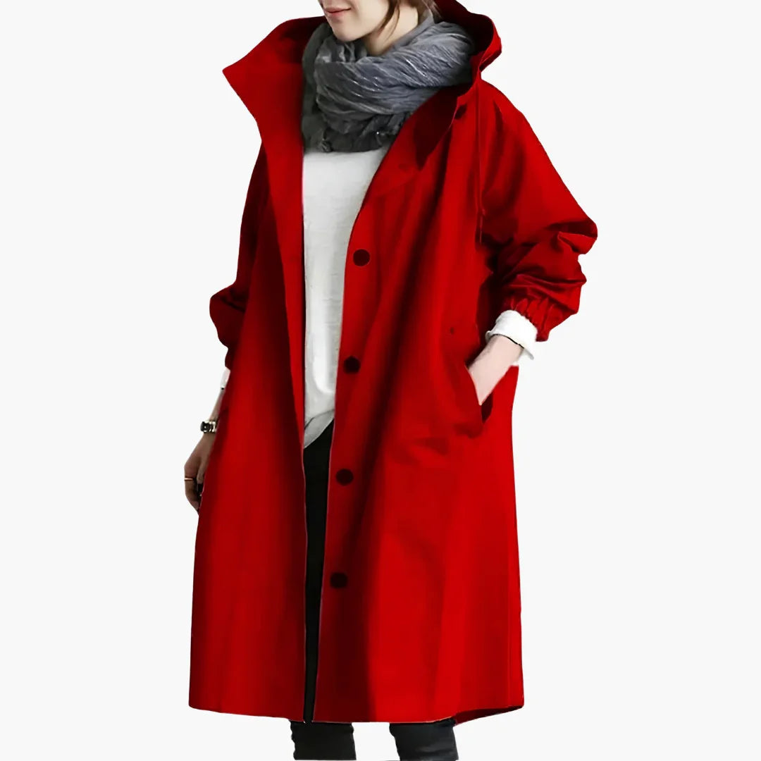Women's Coat with Hood and Button Placket
