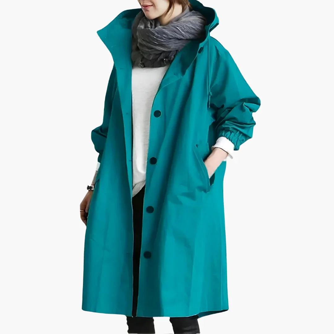 Women's Coat with Hood and Button Placket