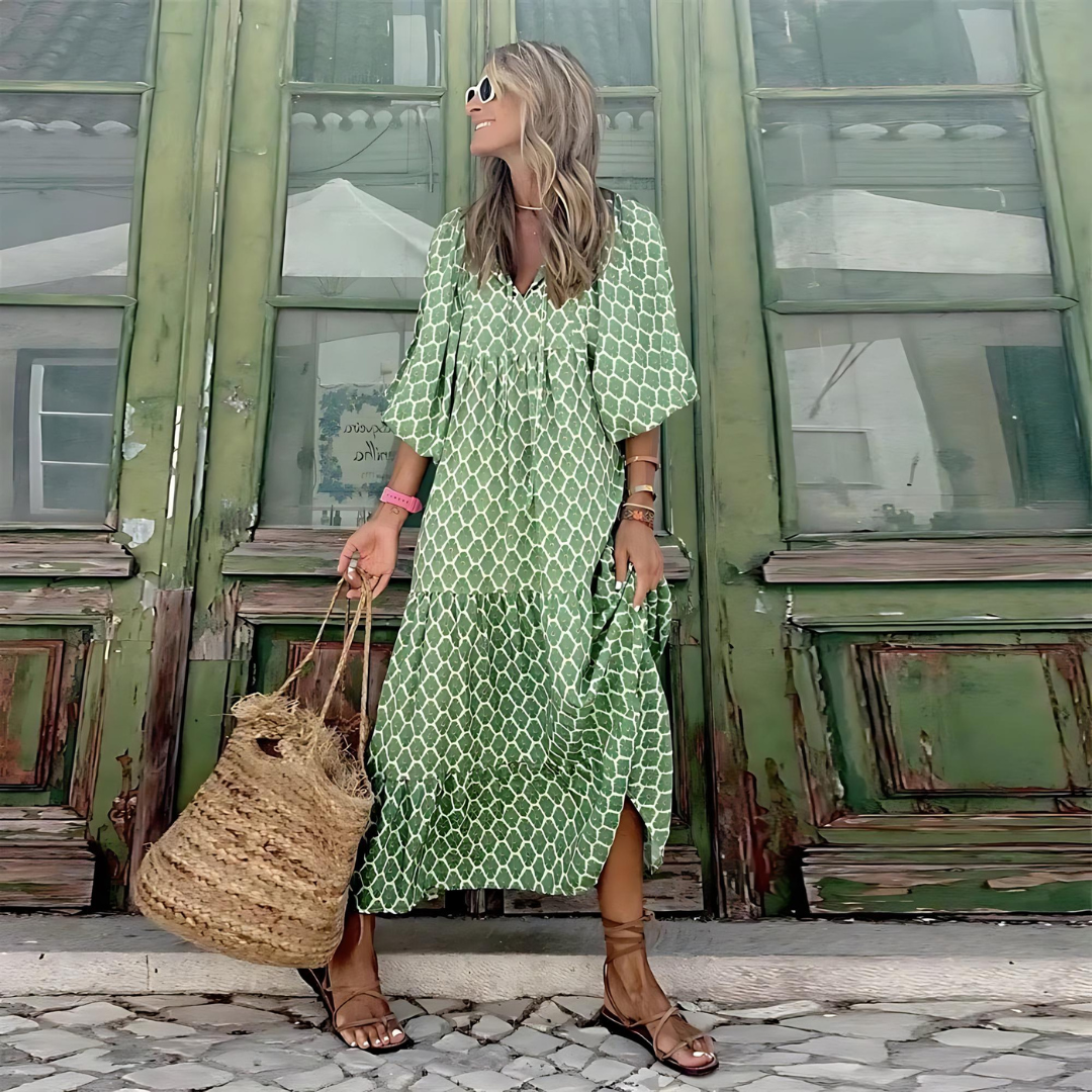 Women's Spring Dress | Patterned Maxi Long Sleeve