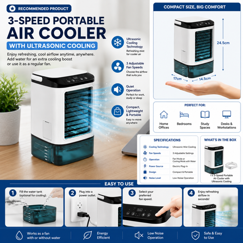 3-Speed Portable Air conditioner with Ultrasonic Cooling