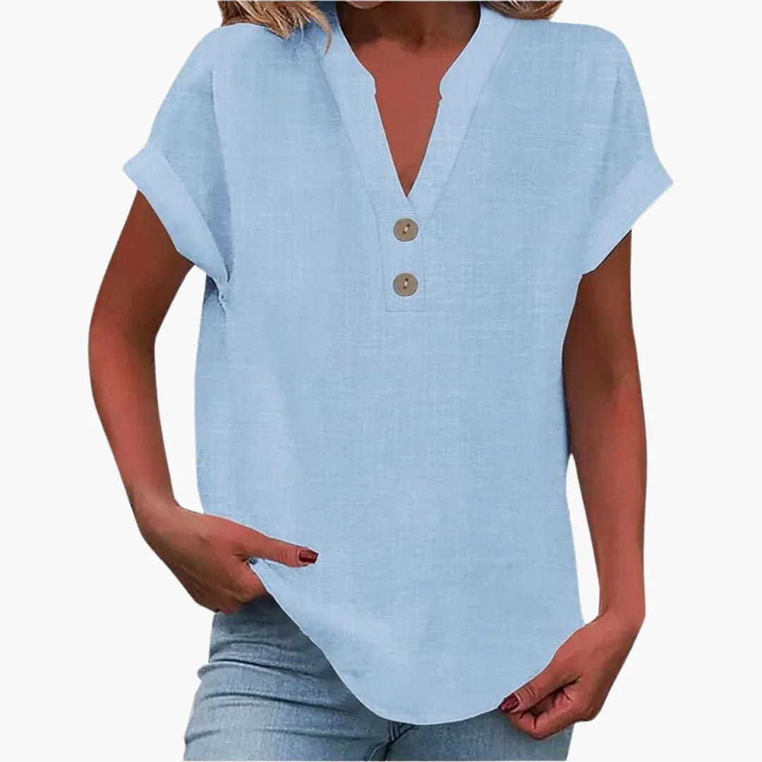 Women's Blouse with V-Neck and Short Sleeves