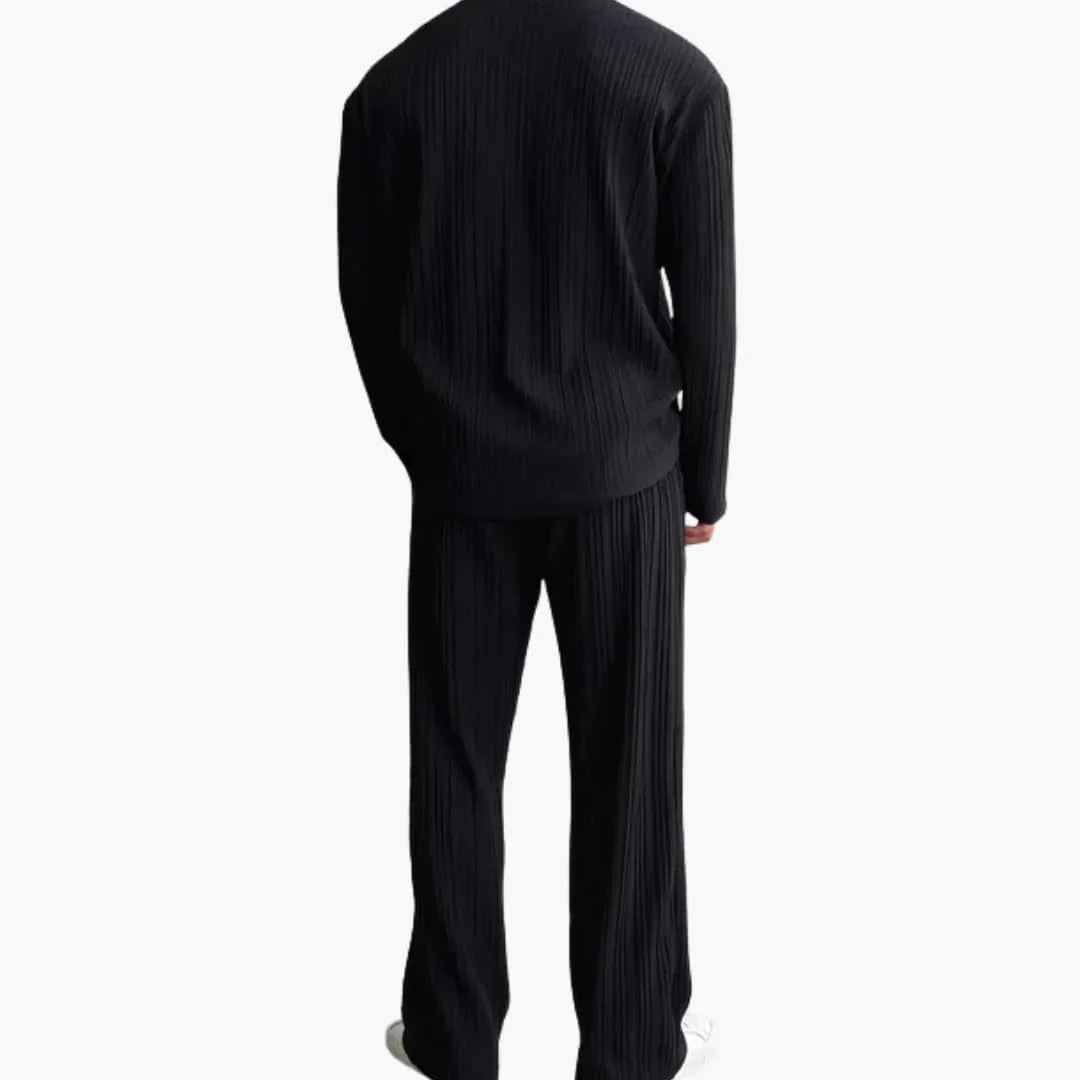 Men's Pleated Structure Set with Long Sleeve Shirt and Pants
