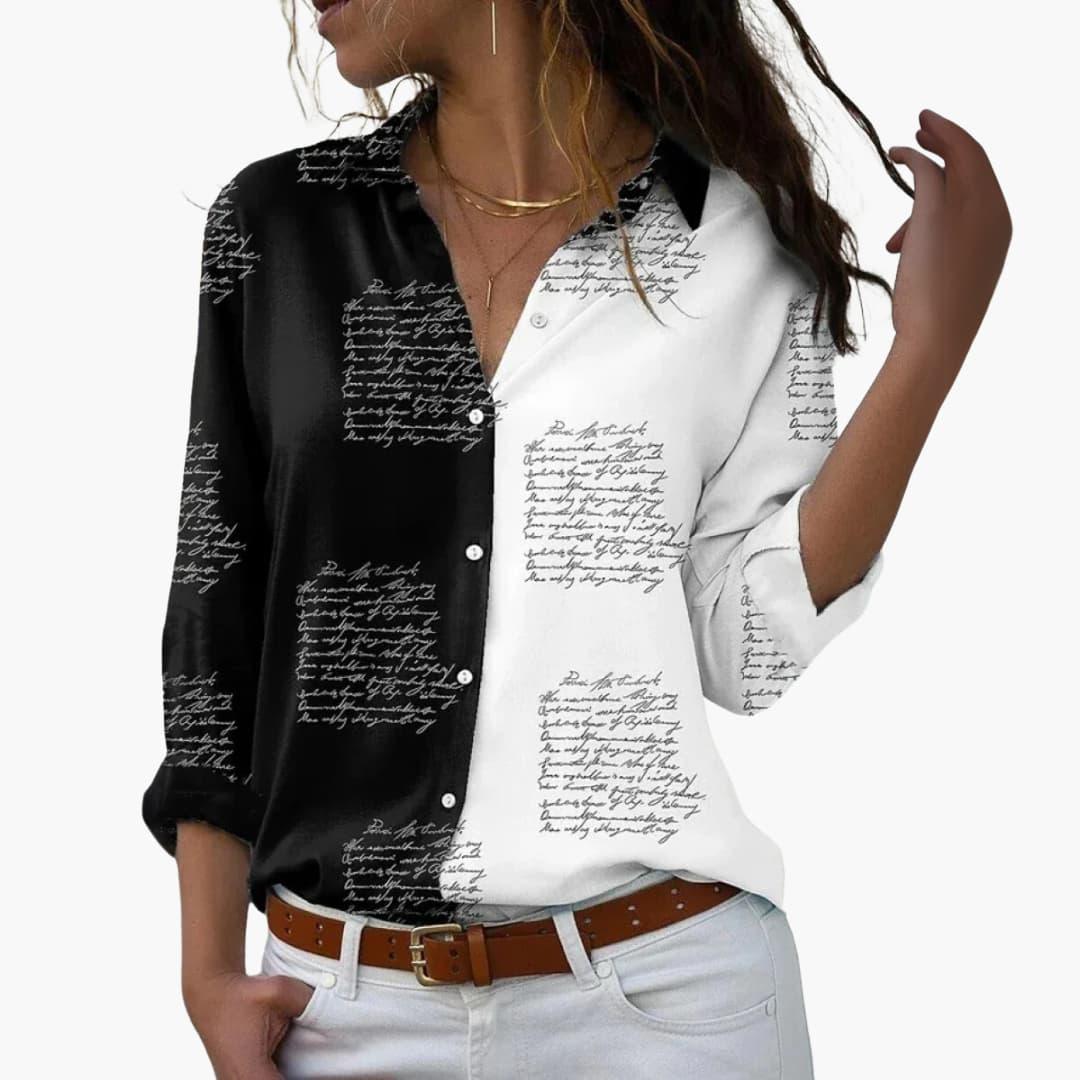 Blouse with Floral Pattern - Women's Casual Look with Contrast