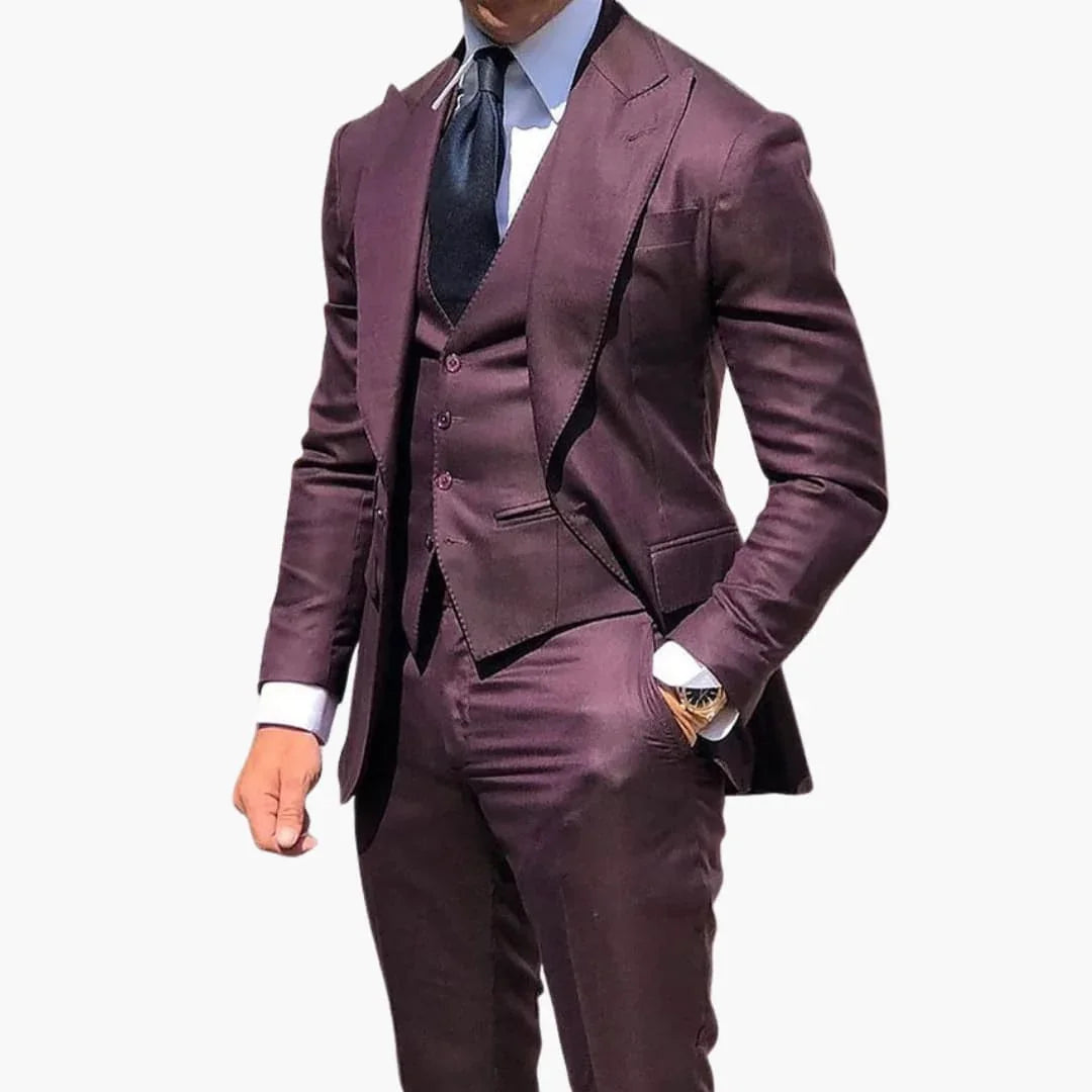 Men's Three-Piece Suit with Vest, Jacket, and Pants