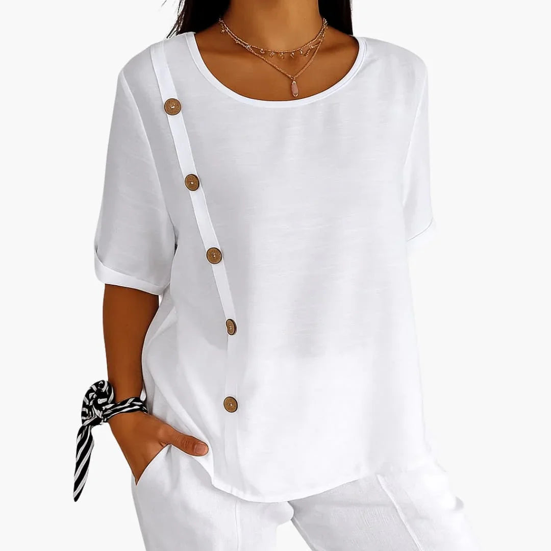 Women's Short Sleeve Blouse with Side Buttons