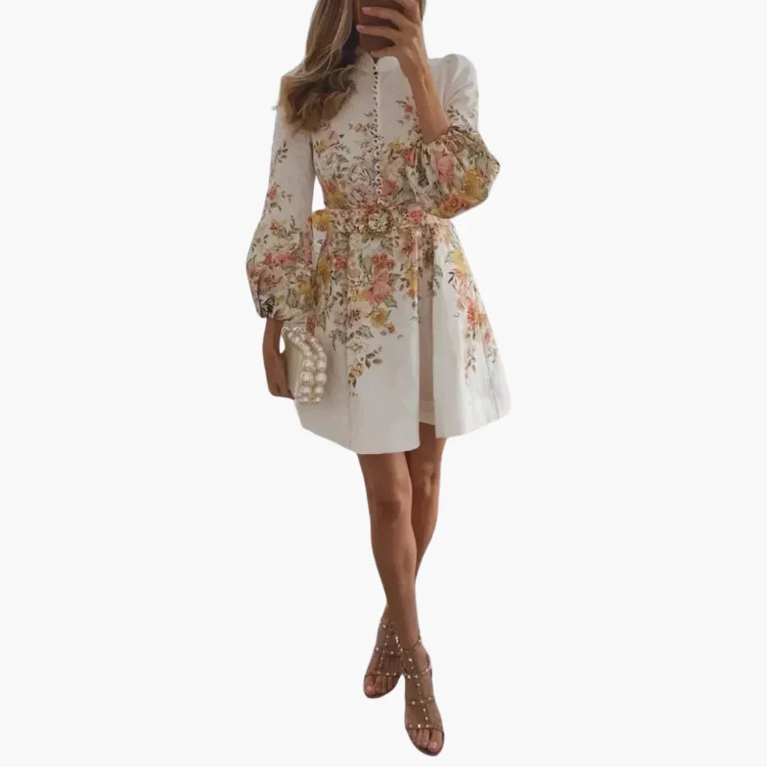 Bavane | Mini Dress with Button Placket - Women's Summer Dress with Print