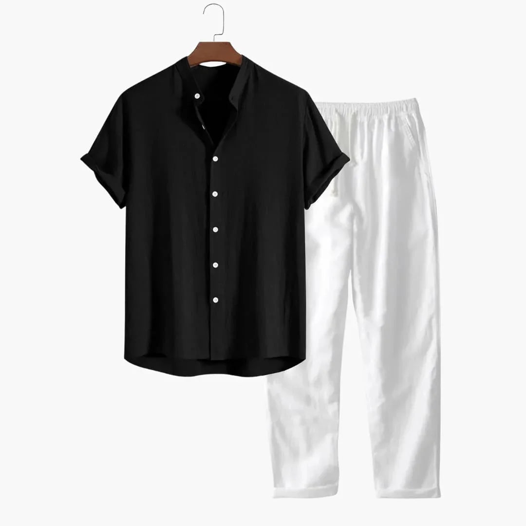 Men's Summer Two-Piece Set with Short Sleeve Shirt and Tapered Pants