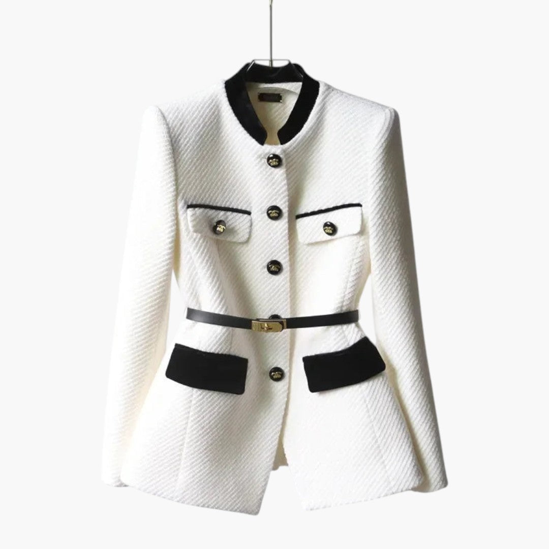 Women's Mid-Length Jacket with Button Closure and Fitted Waist