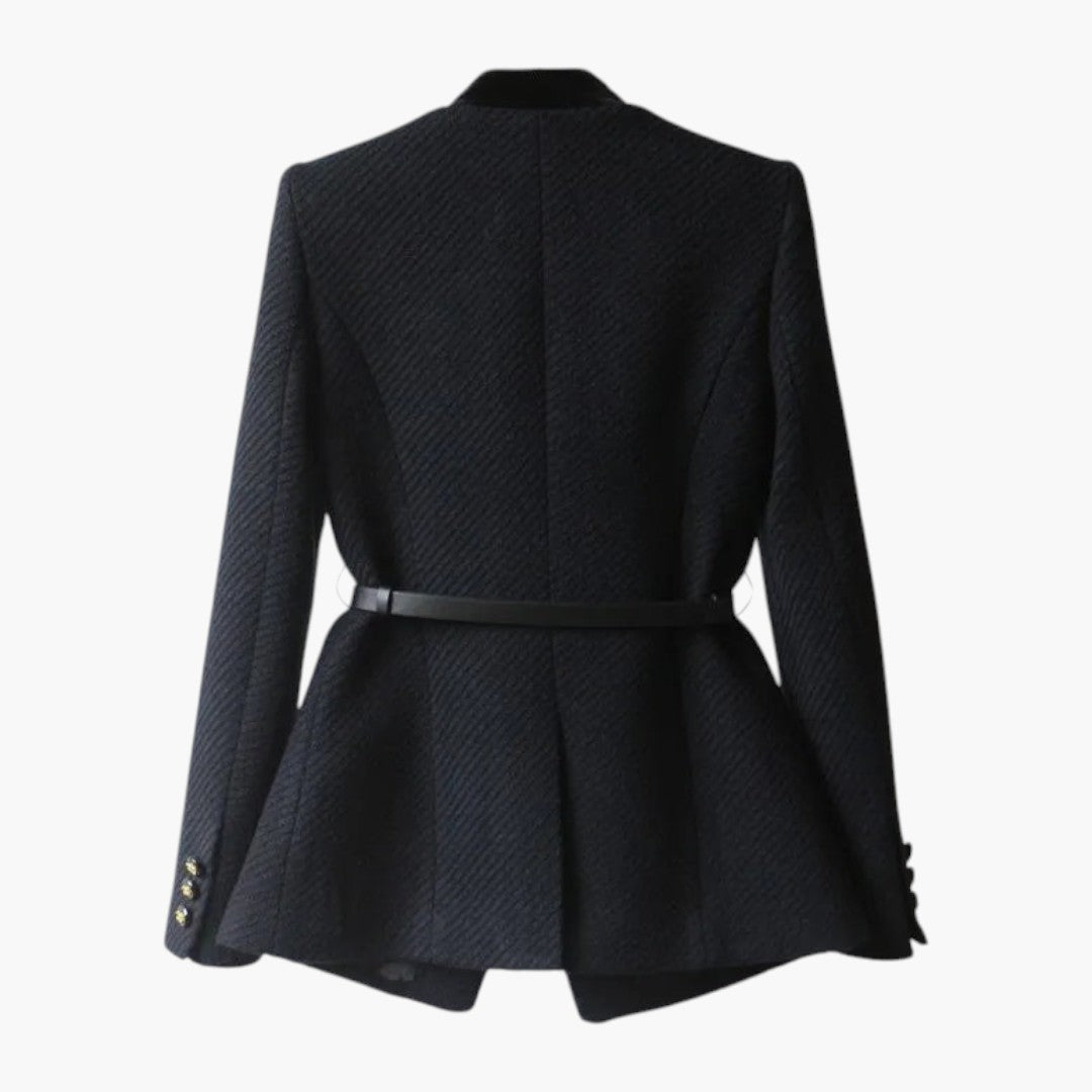 Women's Mid-Length Jacket with Button Closure and Fitted Waist