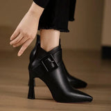 Women's Ankle Boots with Buckle Detail and Block Heel