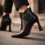 Women's Ankle Boots with Buckle Detail and Block Heel