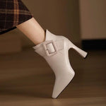 Women's Ankle Boots with Buckle Detail and Block Heel