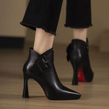 Women's Ankle Boots with Buckle Detail and Block Heel