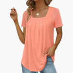 Women's Blouse with Square Neckline and Front Pleats