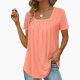 Women's Blouse with Square Neckline and Front Pleats