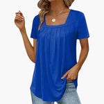 Women's Blouse with Square Neckline and Front Pleats